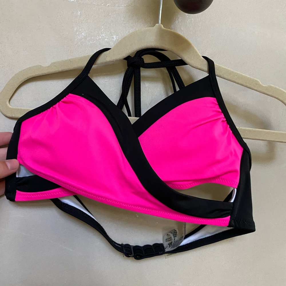 Pink Cross Over Wrap Bikini Top